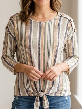 Cure. Striped Tie-Front Blouse in Multi-Stripe Size S